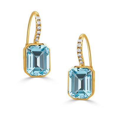 Doves by Doron Paloma 18K Yellow Gold Diamonds Drop Earrings with Sky Blue Topaz