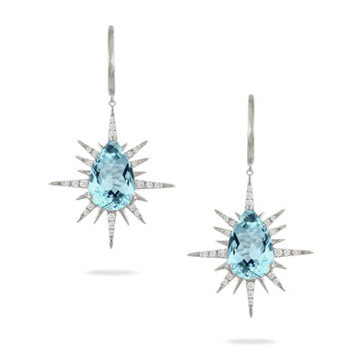 Doves by Doron Paloma 18K White Gold Diamonds Earrings with Sky Blue Topaz