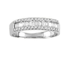 Ladies 14 Karat White Gold Semi Anniversary Ring With 0.45Tw Baguette and Round Diamonds