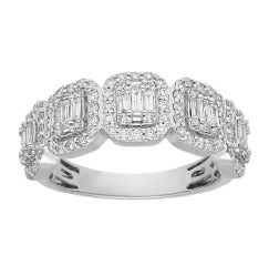 Ladies 14 Karat White Gold 5 Section Emmette Ring With 1.00Tw Baguette and Round Diamonds
