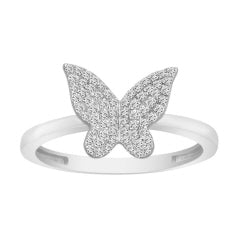 Ladies 14 Karat White Gold Butterfly Fashion Ring With 0.20Tw Round Diamonds