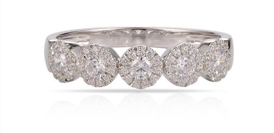 Ladies 14K White Gold Round Halo Circular Wedding Anniversary Ring with .50ct Diamonds