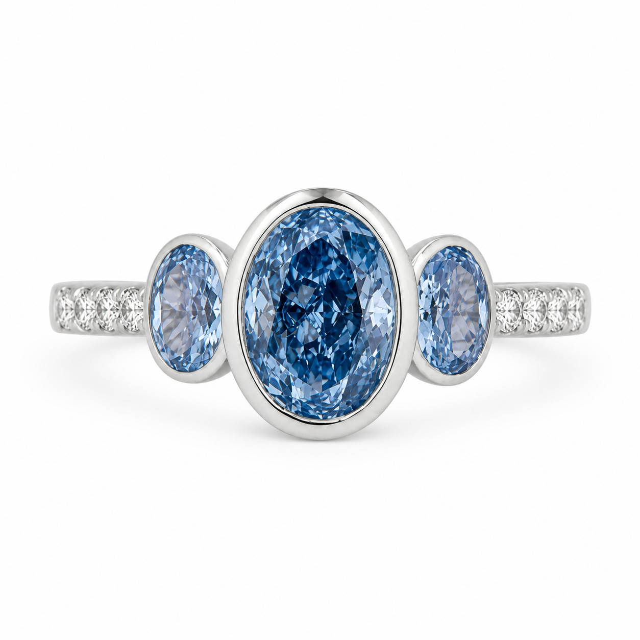 Lady's 14 Karat White Gold Lab-Grown Blue Diamond Fashion Ring 3.68 cttw