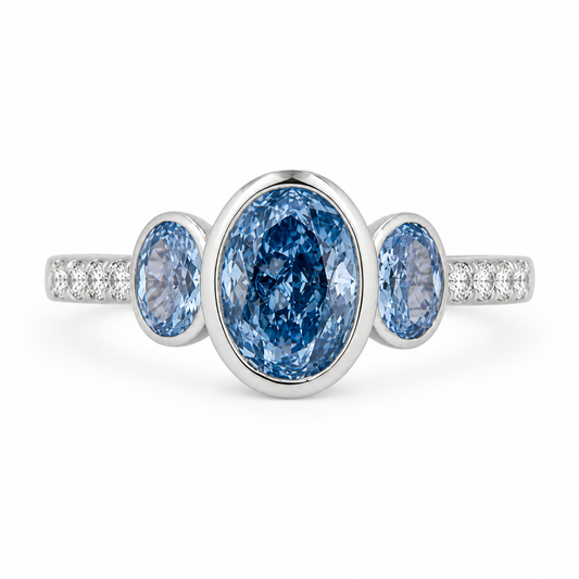 Lady's 14 Karat White Gold Lab-Grown Blue Diamond Fashion Ring 3.68 cttw