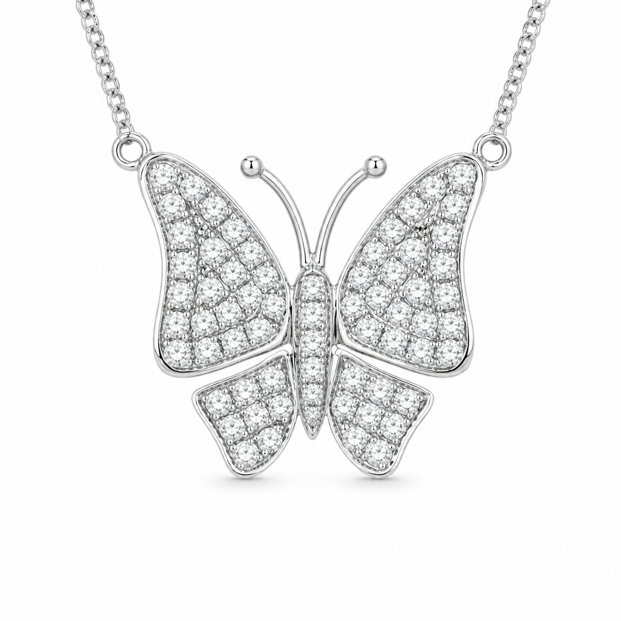 Lady's 18 Karat White Gold Butterfly Pendant 1.01 cttw