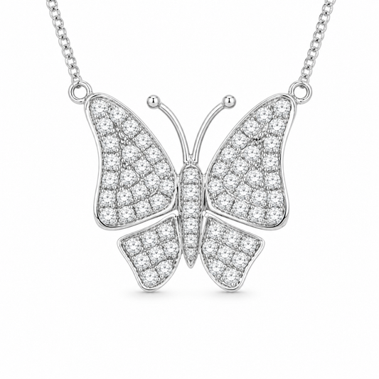 Lady's 18 Karat White Gold Butterfly Pendant 1.01 cttw