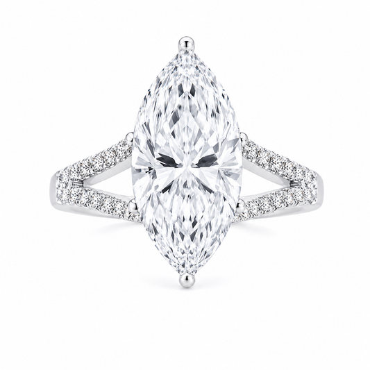 Lady's White 14 Karat Lg Engagement Rings With = 5.02Twt Marquise Diamonds And = 0.65Twt Round Diamonds