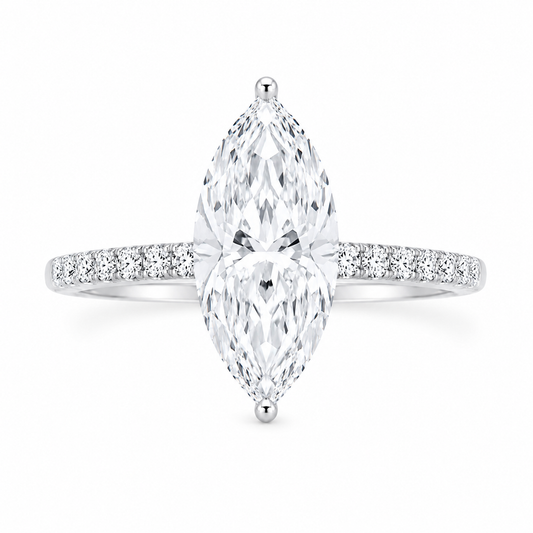 Lady's White 14 Karat Lg Wedding Set With = 2.53Twt Marquise Diamonds And = 0.40Twt Round Diamonds