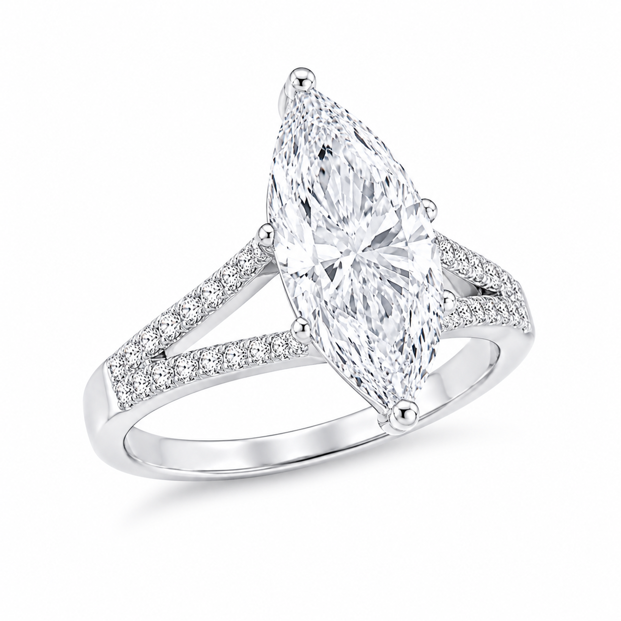 Lady's White 14 Karat Lg Engagement Rings With = 5.02Twt Marquise Diamonds And = 0.65Twt Round Diamonds