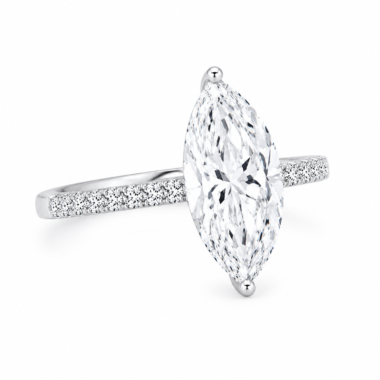 Lady's White 14 Karat Lg Wedding Set With = 2.53Twt Marquise Diamonds And = 0.40Twt Round Diamonds