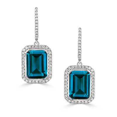 Doves by Doron Paloma 18K White Gold Diamonds Earrings with London Blue Topaz