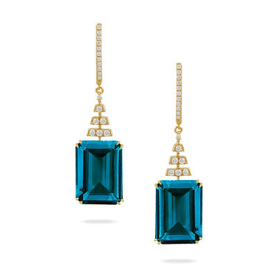 Doves by Doron Paloma 18K Yellow Gold Diamonds Drop Earrings with London Blue Topaz