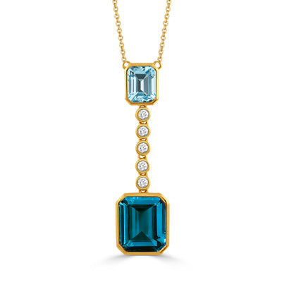 Doves by Doron Paloma 18K Yellow Gold Diamond Necklace with Sky Blue Topaz on Top and London Blue Topaz on bottom