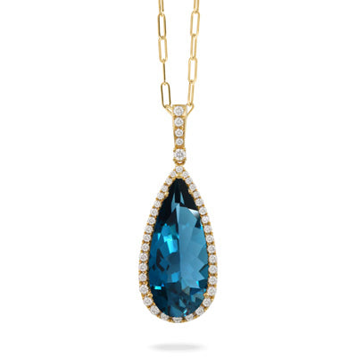 Doves by Doron Paloma 18K Yellow Gold Diamond Necklace with London Blue Topaz