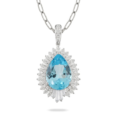 Doves by Doron Paloma 18K White Gold Diamond Necklace with Sky Blue Topaz Center Stone