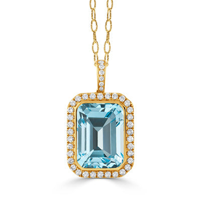 Doves by Doron Paloma 18K Yellow Gold Diamond Necklace with Sky Blue Topaz