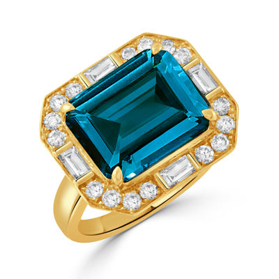 Doves by Doron Paloma 18K Yellow Gold Diamond Ring with London Blue Topaz