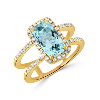 Doves by Doron Paloma 18K Yellow Gold Diamond Ring with Sky Blue Topaz