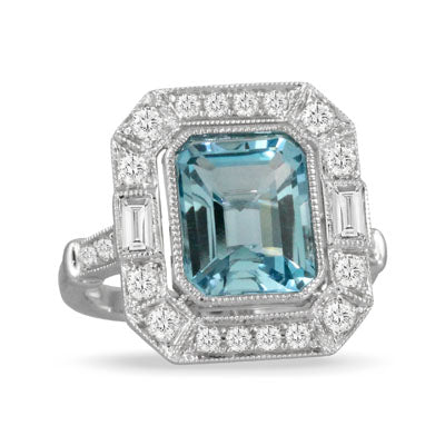 Doves by Doron Paloma 18K White Gold Diamond Ring with Sky Blue Topaz