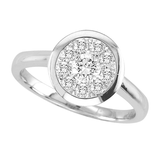 Lady's White 14 Karat Gold Round Bezel Cluster Fashion Ring With 0.15Tw Round Diamonds