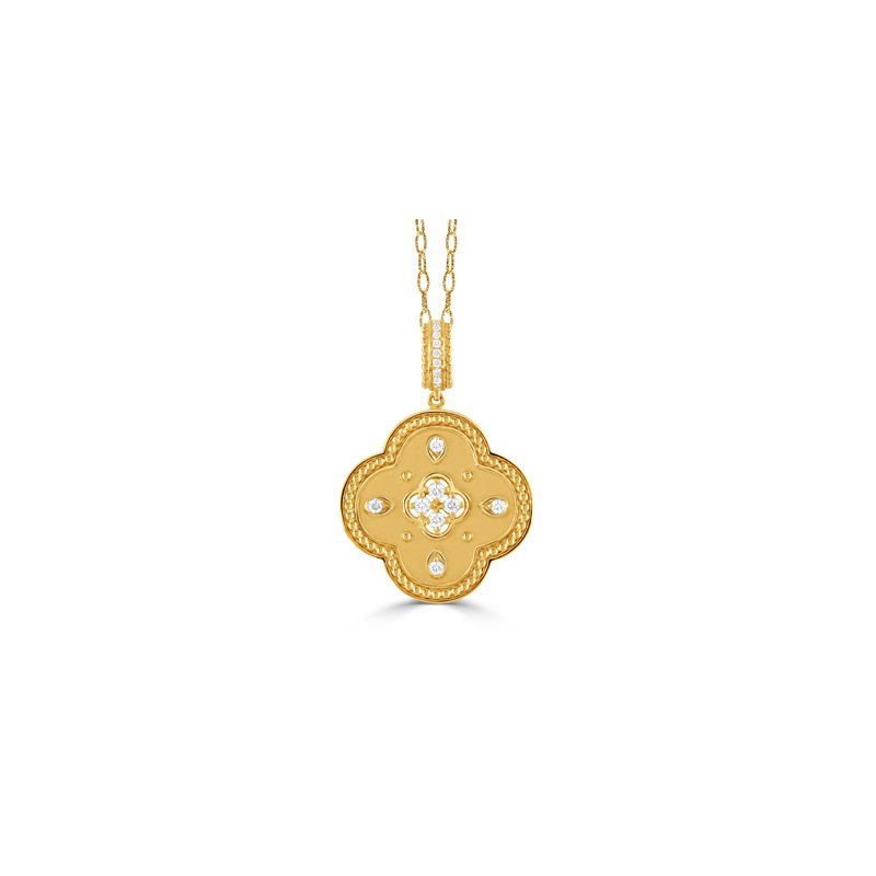 Doves Ravenna 18K Yellow Gold Diamond Byzantine Clover Pendant