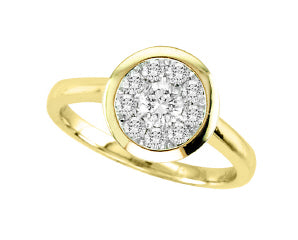 Ladies 14 Karat Yellow Gold Round Bezel Cluster Fashion Ring With 0.15Tw Round Diamonds